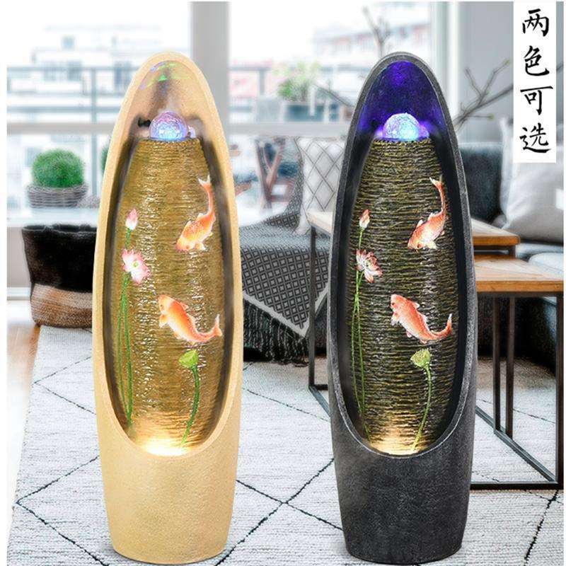 欧式现代陶罐流水喷泉加湿器 水循环落地摆件 创意家居装饰风水轮