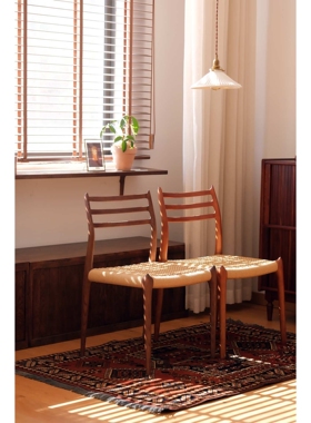 | 北欧中古实木餐椅绳面靠背椅子Moller78号设计师椅