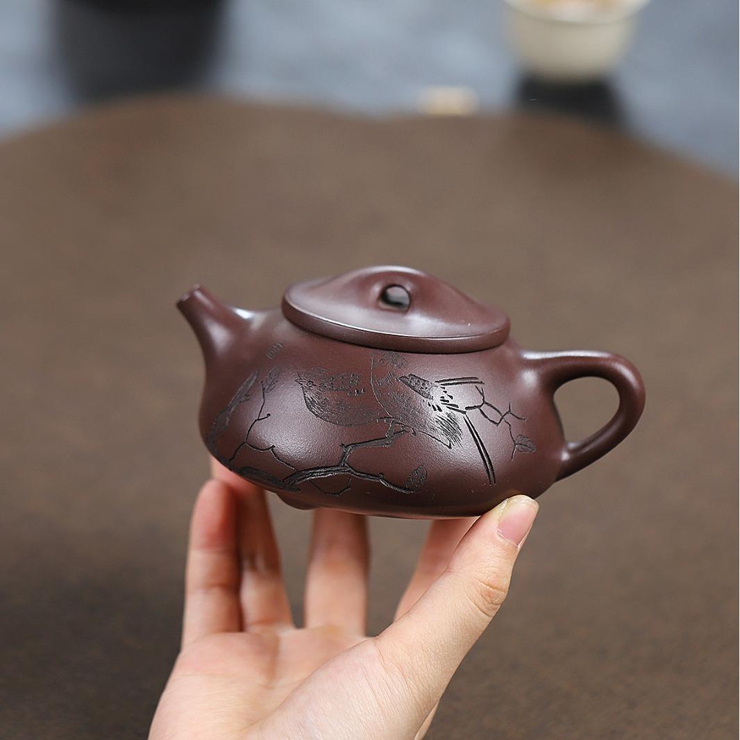 景舟石瓢原矿紫泥手工刻字画茶壶宜兴紫砂壶工堂直播供货源头茶具
