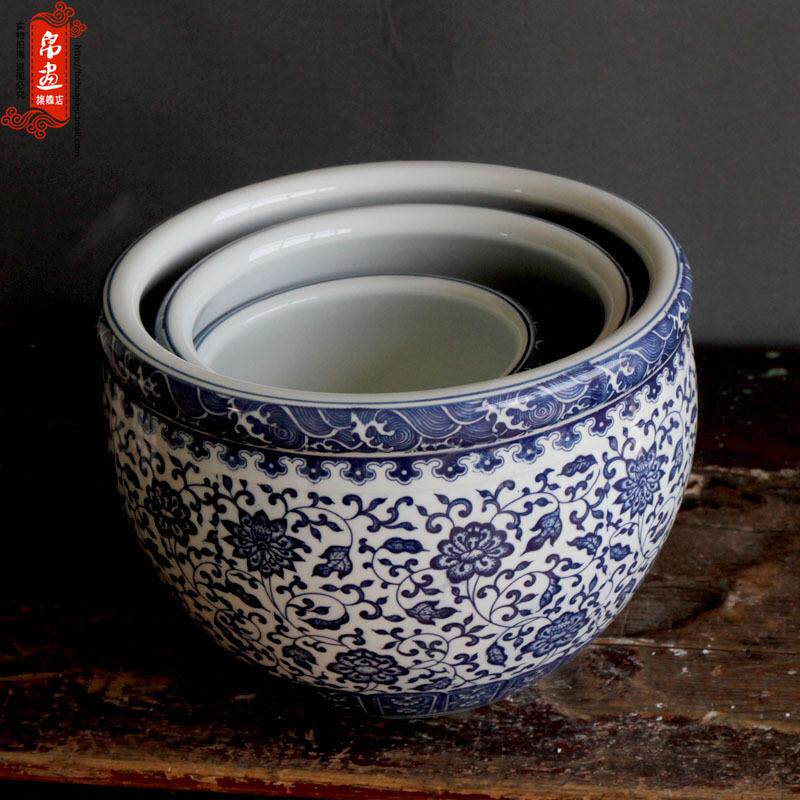景德镇陶瓷器青花陶瓷笔洗 大口径可作笔洗古典多功能摆件