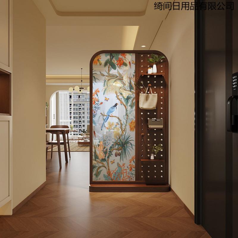 法式现代多功能实木洞洞板屏风隔断家用客厅餐厅玄关遮挡移动座屏