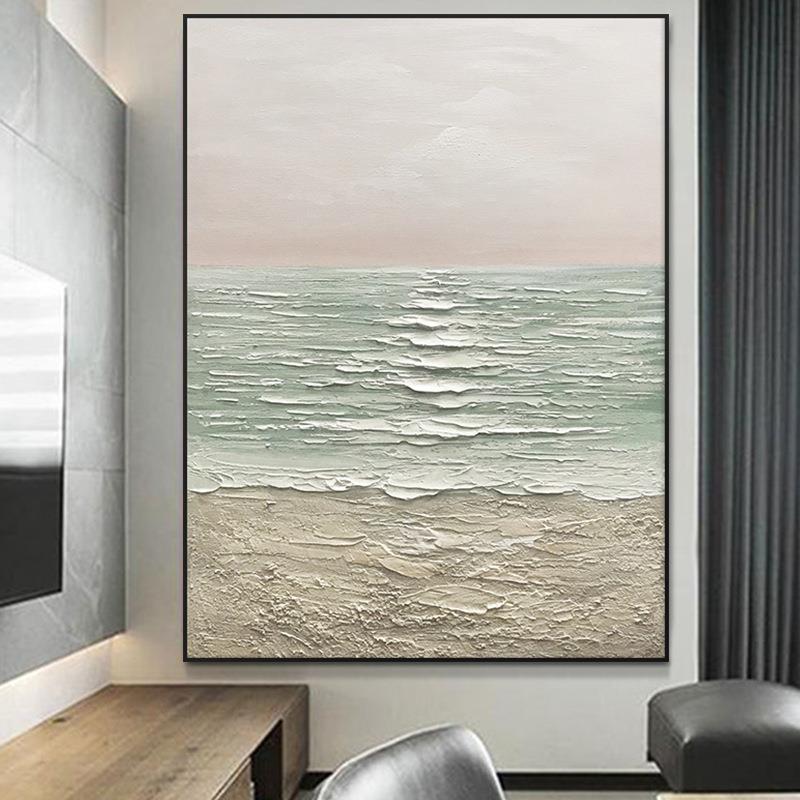手绘油画客厅《夏日海边》玄关抽象装饰画现代简约挂画肌理手工画