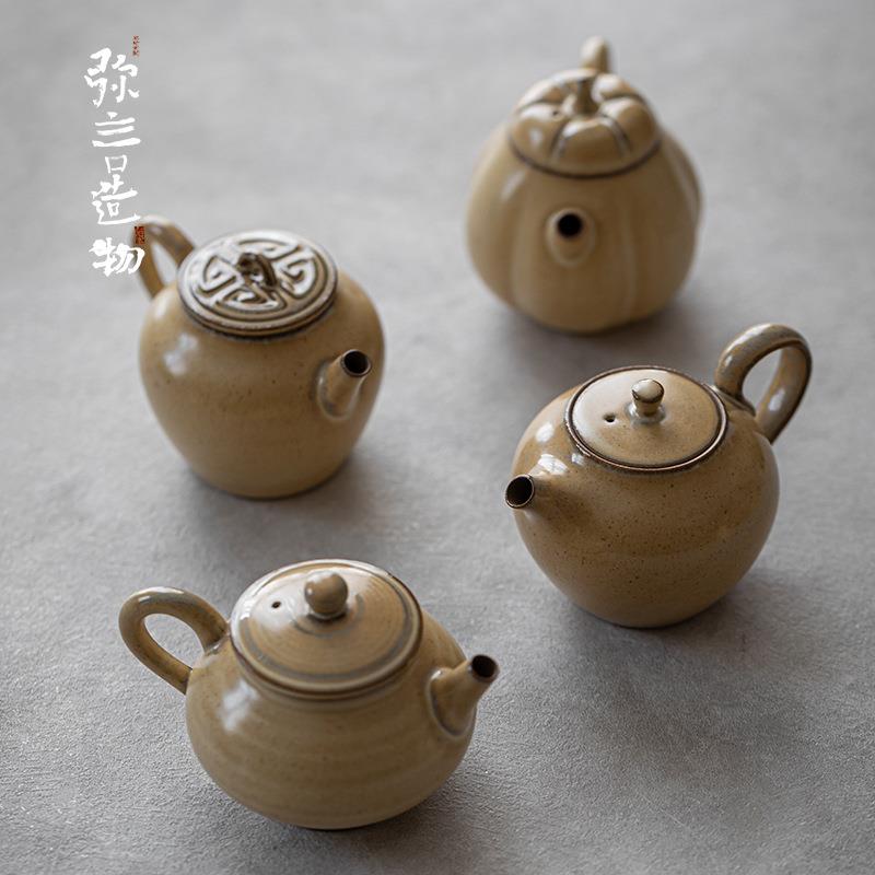 弥言觅黄釉手工粗陶茶壶带过滤家用复古泡茶壶单壶防烫手抓壶日式