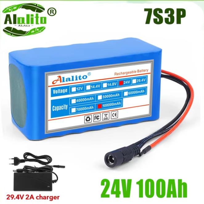 24V 7S3P 18650锂离子电池组100Ah带BMS适用踏板车电动轮椅充电器