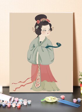 数字油画di雍填充唐朝古代y容华贵女子手工填色中式装饰油彩画画