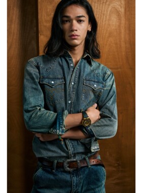 特叔复古水洗修身西部牛仔赤耳做旧衬衫RRL复刻男长袖春秋上衣