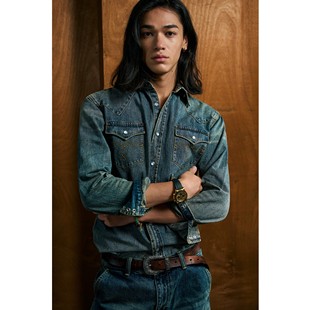 特叔复古水洗修身西部牛仔赤耳做旧衬衫RRL复刻男长袖春秋上衣