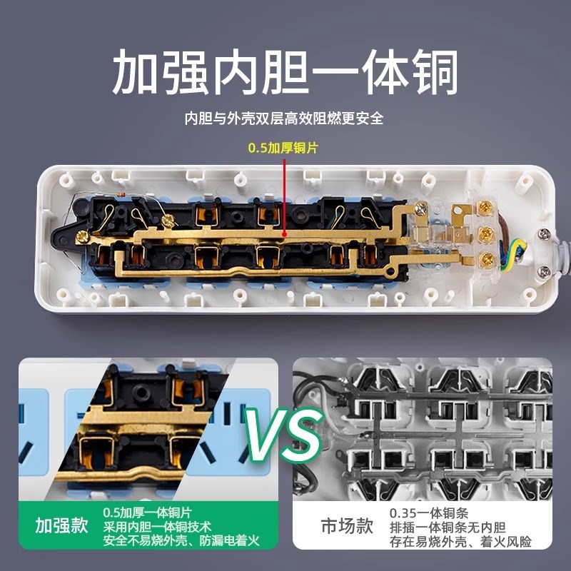 插排16安延长线4000W大功率插座空调热水器专用10转16A接线板带线