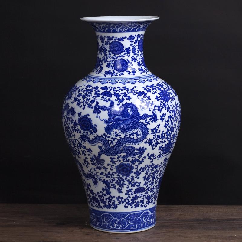 青花龙纹大花瓶 景德镇陶瓷落地大瓷器 中式家具客厅玄关工艺品