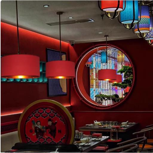 亚麻布吊灯直通圆柱形灯罩饭店酒店床头布艺网红创意餐厅工厂灯具