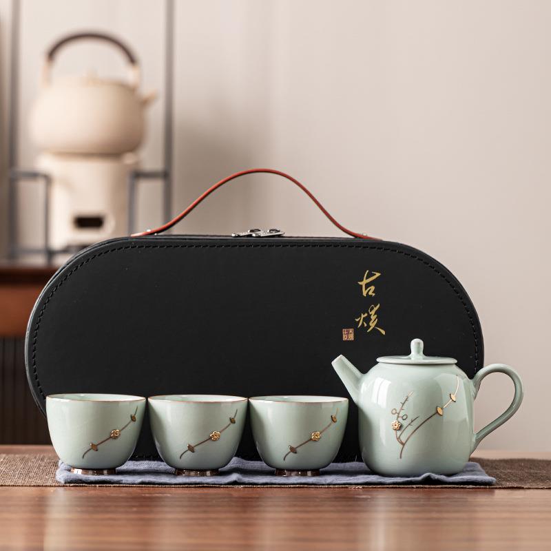旅行茶具套装户外便携式露营喝茶装备陶瓷快客杯办公室功夫泡茶壶