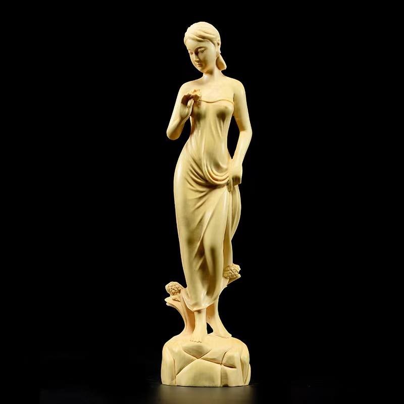厂家直供黄杨木雕刻花样年华女神美少女艺术人体工艺品摆件把玩件