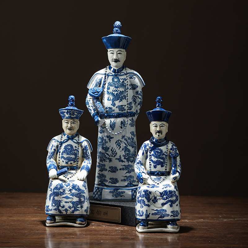 景德镇陶瓷人物摆件工艺品复古中式清三代皇帝客厅博古架创意摆设