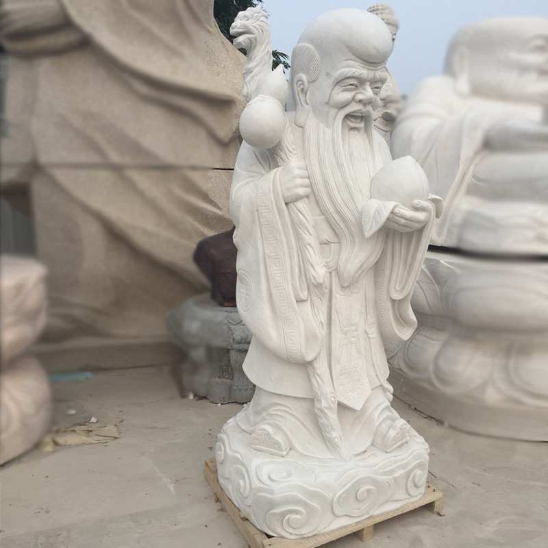石雕老寿星 汉白玉寿星雕像 古代老寿星雕刻 曲阳石材雕刻