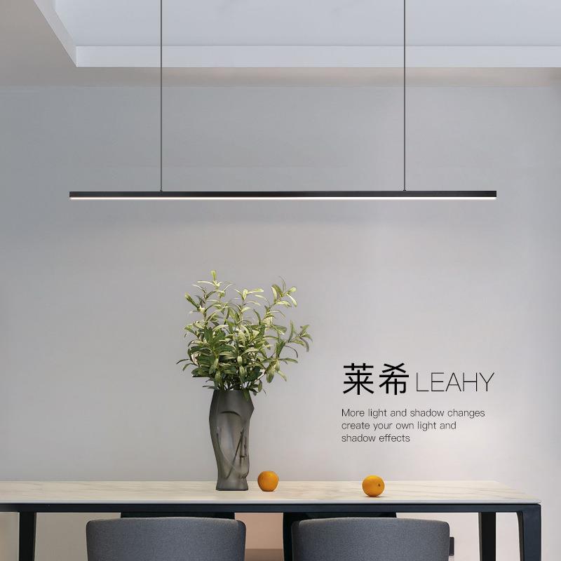 全铜黑色极简餐厅吊灯北欧现代岛台吧台餐桌办公室一字长条吊灯