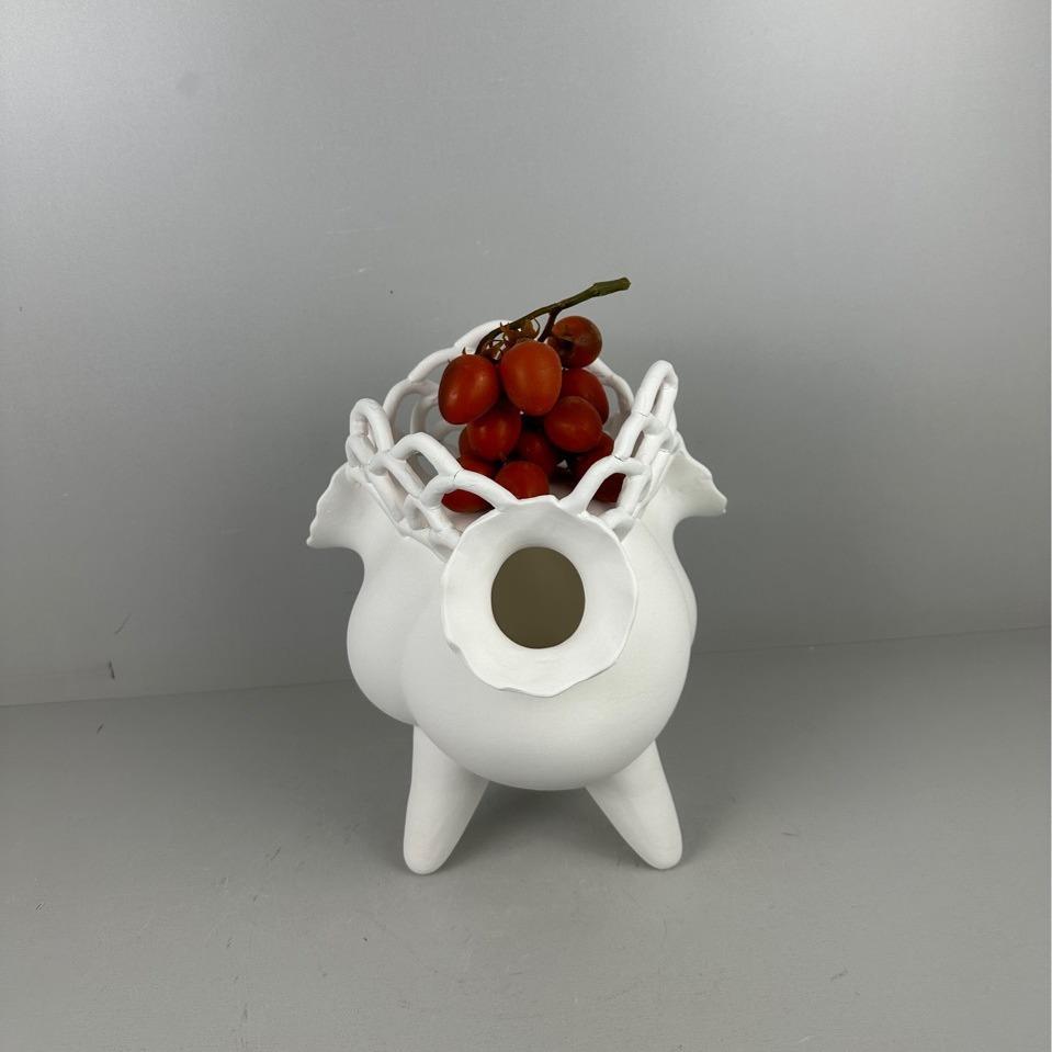 简约现代小众个性陶瓷花瓶样板房博物架装饰品摆件磨砂白色工艺品