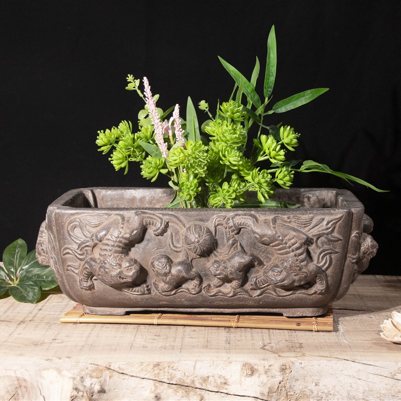 中国风禅意仿古青石多肉花盆老桩假山流水造U景吸水石盆景盆