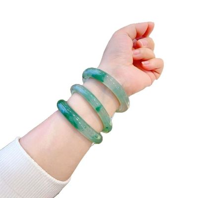 天然高冰飘花非洲翠手镯女独龙玉阳绿翡翠玉镯子母亲节礼物送女友