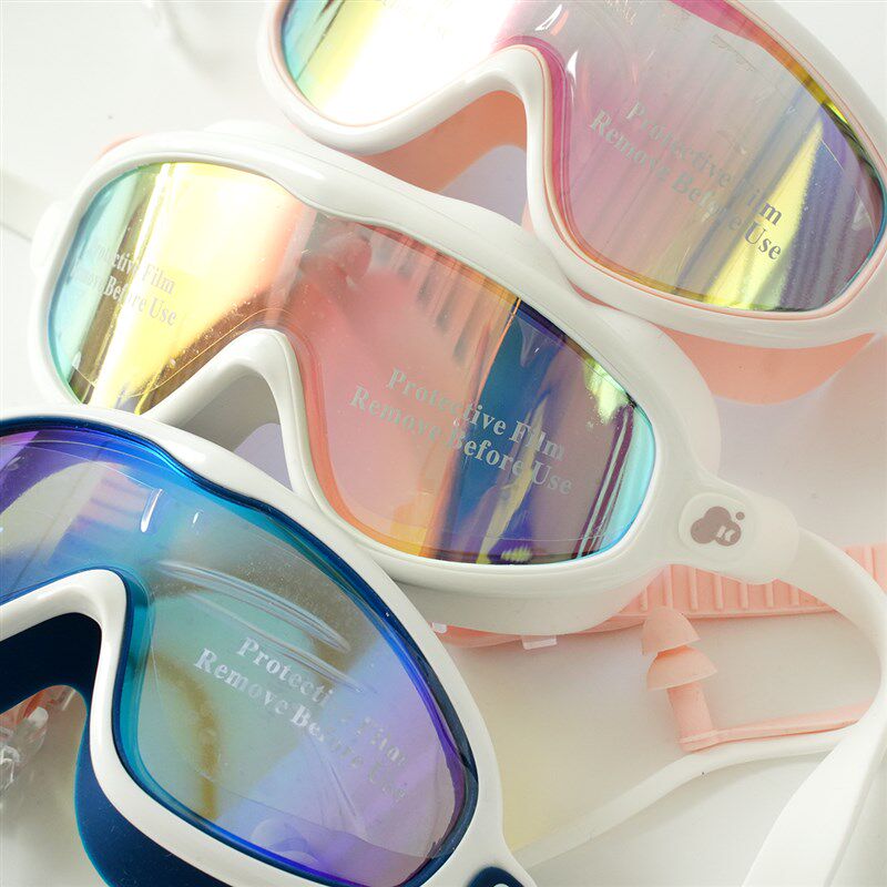 儿童防水大框泳镜 男女童高清防雾潜水镜带耳塞游泳眼镜 中大童