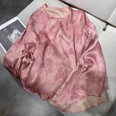 早春新款真丝透空草本植物染色杭罗衬衫连衣裙旗袍新中式服装面料