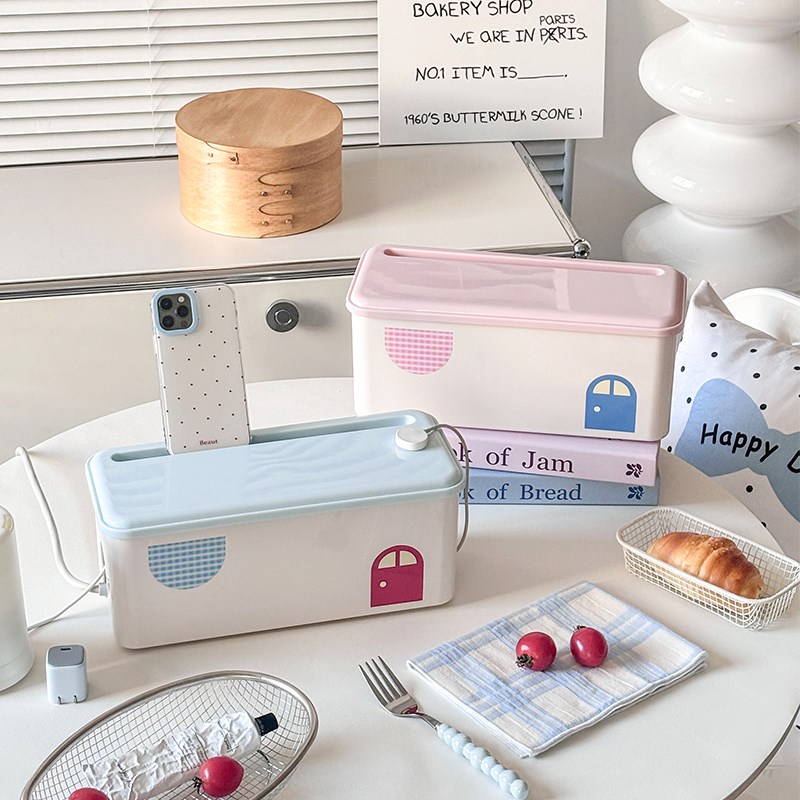 可爱多巴胺插f排插座收纳盒桌面电源线收纳神器充电器集线器整理