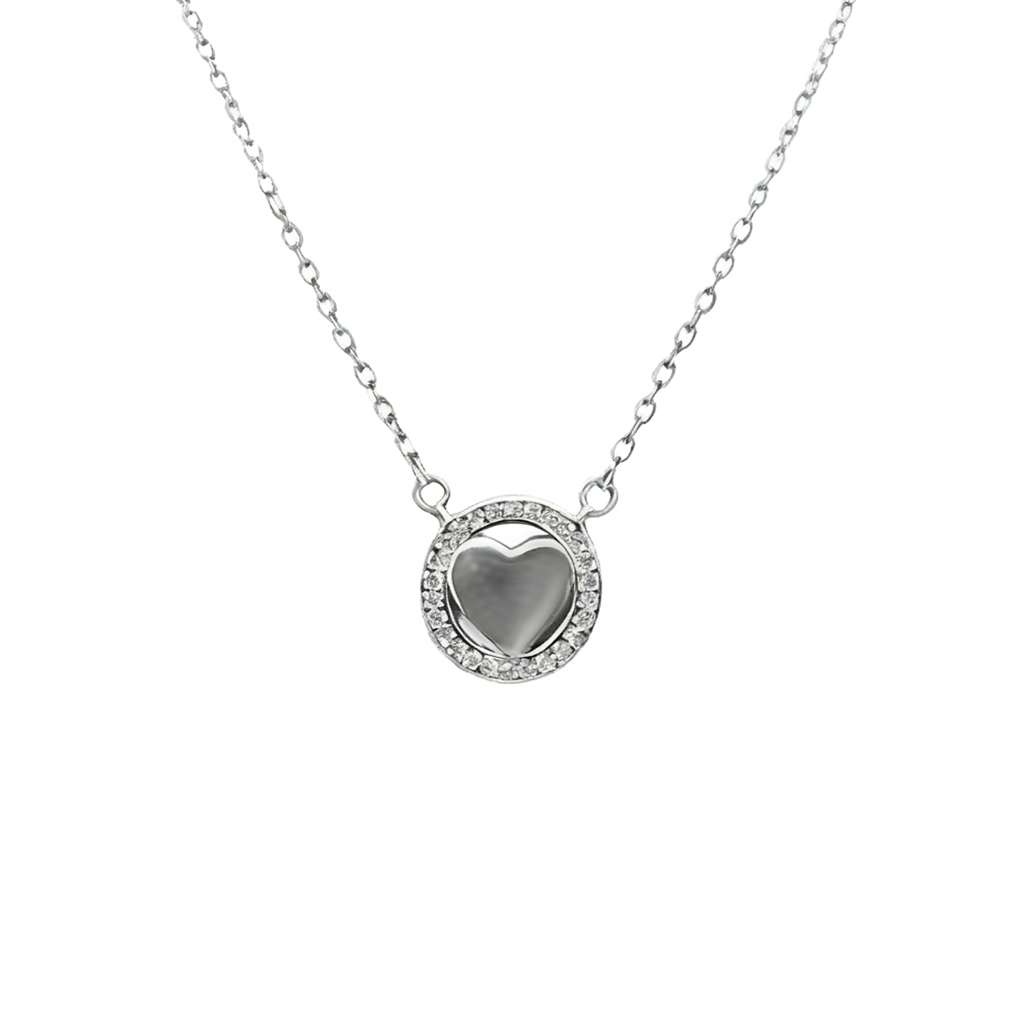 S925银爱心项链女满钻圆形心形