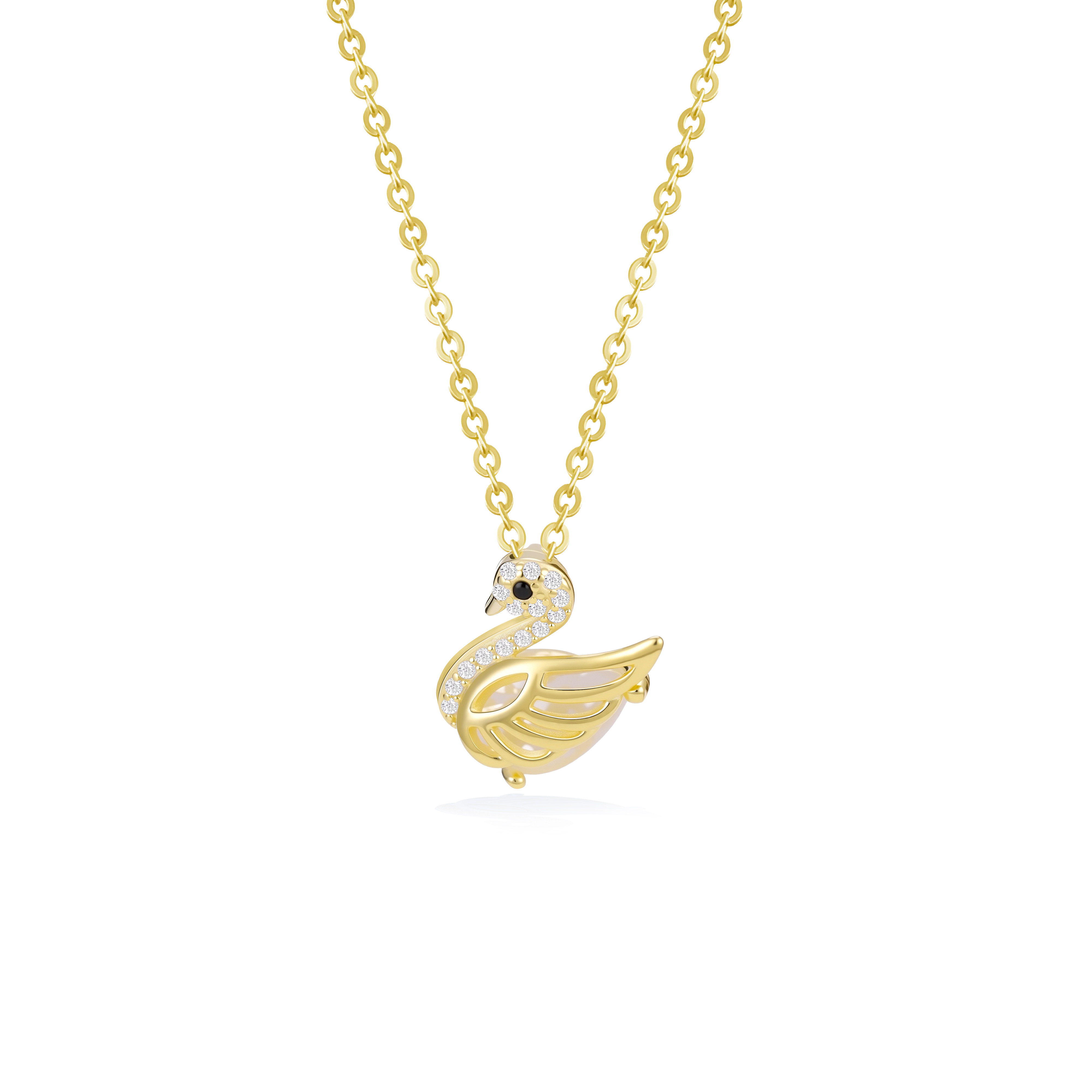 KAANJEWELRY通体纯S925银小天鹅项链白金色闪耀吊坠轻奢锁骨链女