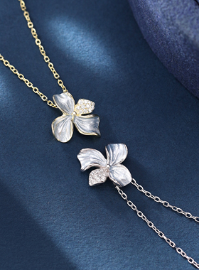 925纯银蓝色百合花项链女小众设计感花瓣锁骨链清新送女友礼物