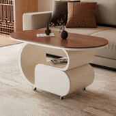 木纹岩板沙发边几小户p型茶几轻奢高级感客厅可移动带轮子小推车