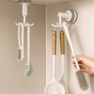 厨房旋转挂钩免打孔锅具勺子收z纳架家用锅铲架门后墙壁壁挂置物