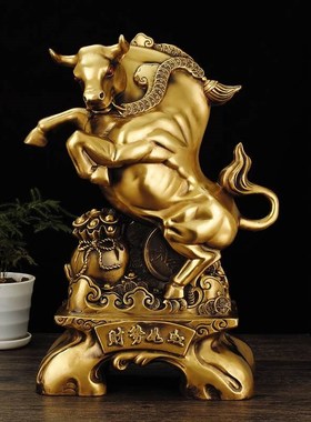 纯铜牛摆件财势如k虹牛股市牛气冲天生肖金牛抬头牛客厅桌面工艺
