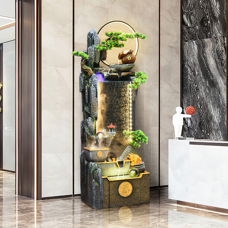 新中式高山流水摆件循环水u景落地鱼缸喷泉客厅水幕墙造景开业招