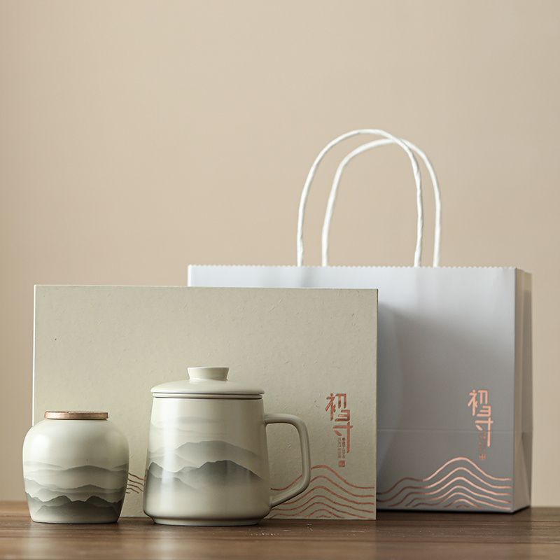 茶水分离陶瓷茶杯办公杯水杯泡茶杯子节日送领导长辈S礼品定制log