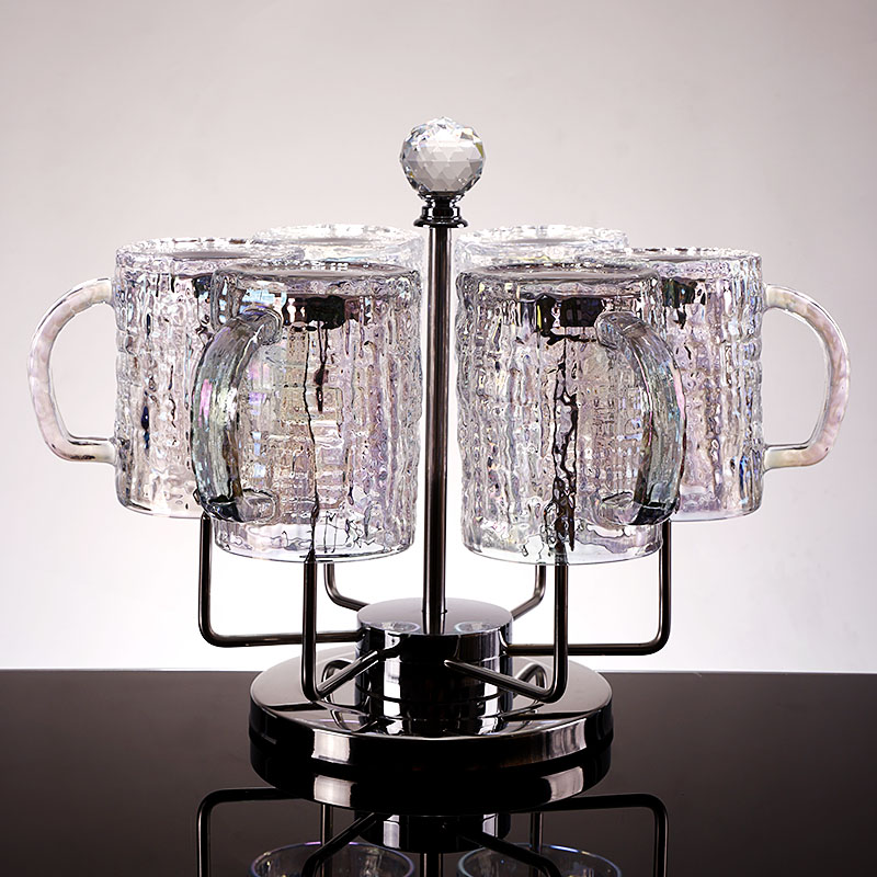 网红复古树皮纹啤酒杯家用水杯A玻璃杯加厚带把酒吧精酿扎啤杯子