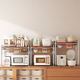 实木微波a炉置物架厨房电饭煲架子台面家用多功能电器烤箱收纳支