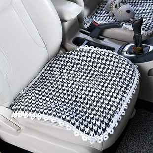 亚麻汽车坐垫四季 凉席坐 通用单片半包z车座垫三件套免绑後排夏季