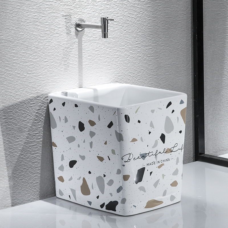 元匠北欧方形家用拖把池陶瓷卫生间洗拖布池墩布池阳W台小号拖布