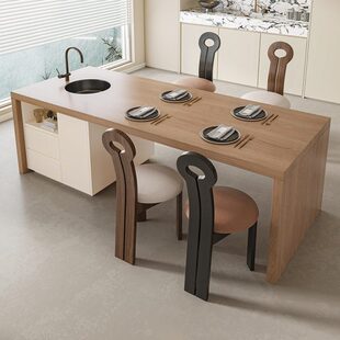 2024新款法式齐平岛台餐桌一体厨房客厅餐厅可定制移动中导台倒台