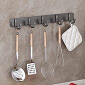 厨房挂钩免打孔挂杆置物架锅铲勺子挂架不锈钢排钩壁挂式 收纳架子