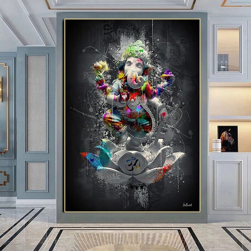 高清简约单幅黑底抽象大象画布装饰画 沙发背景墙壁画工作室挂画