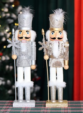 新品38CM胡桃夹子简约风金色国圣诞花环羽毛厨师卧室桌面装饰创意