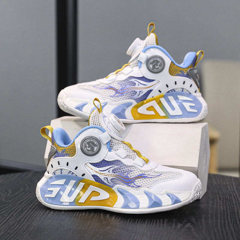 儿童鞋篮球鞋2025新款纽扣运动鞋春夏季网面男童女童跑步鞋中大童