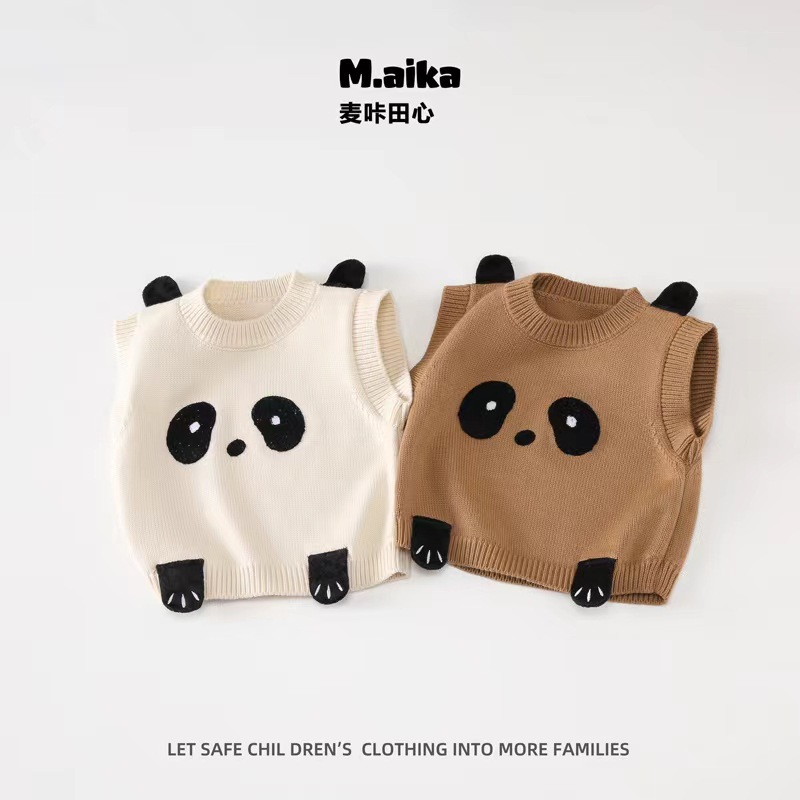 C07儿童马甲宝宝背心春秋新款外穿可爱小熊男女童针织马甲毛衣