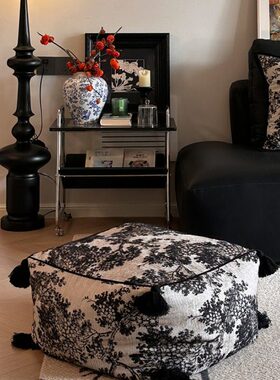 珑衍家居侘寂国风黑白色坐墩蒲团客厅地上看书豆袋懒人沙发榻榻米