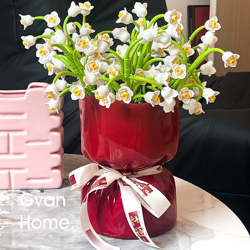 Mimi Home法式奶油风陶瓷花瓶家F居摆件高级个性插花客厅玄关软装