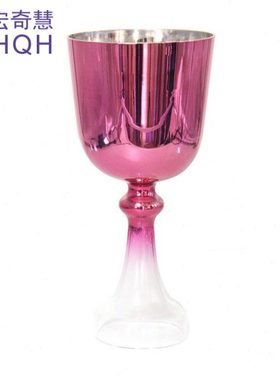 暗红色渐变手持圣杯水晶歌唱碗水晶音乐钵颂钵愈合歌唱碗打击乐器