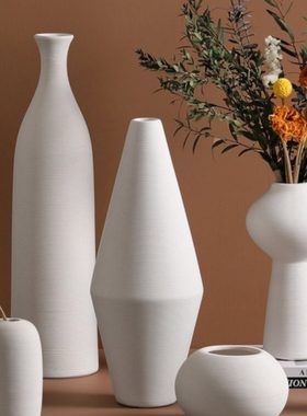 简约白色陶瓷花瓶素胚拉丝多造型客厅卧室窗台小摆件可爱装饰礼品