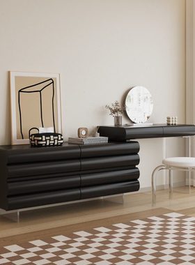 现代简约实木梳妆台亚克力卧室网红款高级斗柜一体黑色收纳化妆台