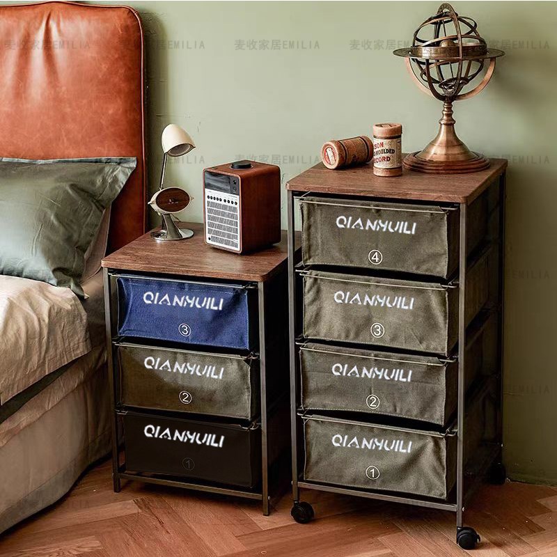 工业风复古铁艺多层m厚帆布组合抽屉柜衣架储物置物架可移动收纳