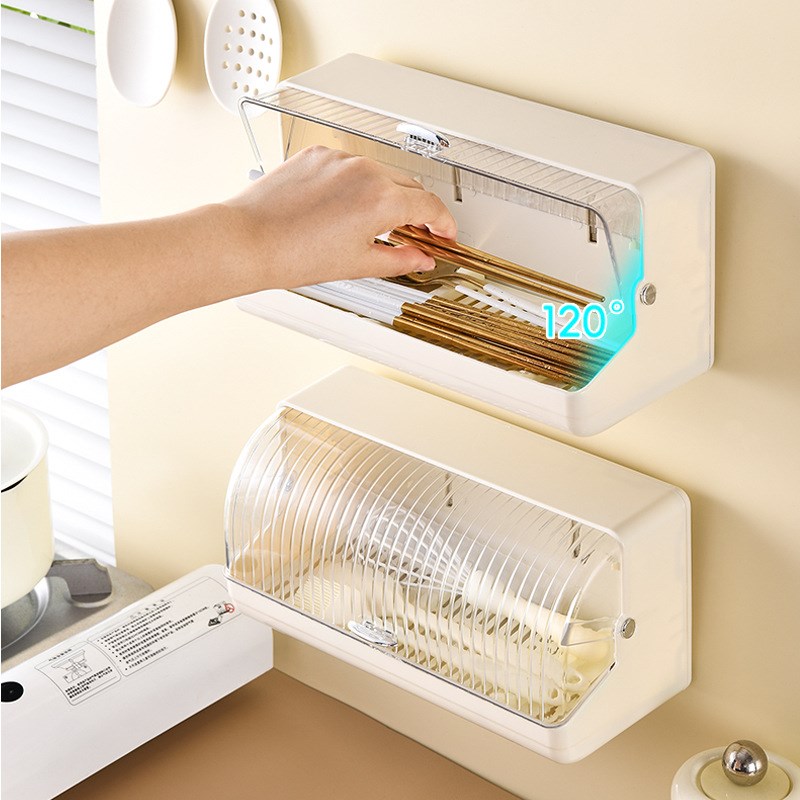 壁挂式筷子收纳j盒厨房大容量防尘带盖沥水筷笼置物架勺子收纳架